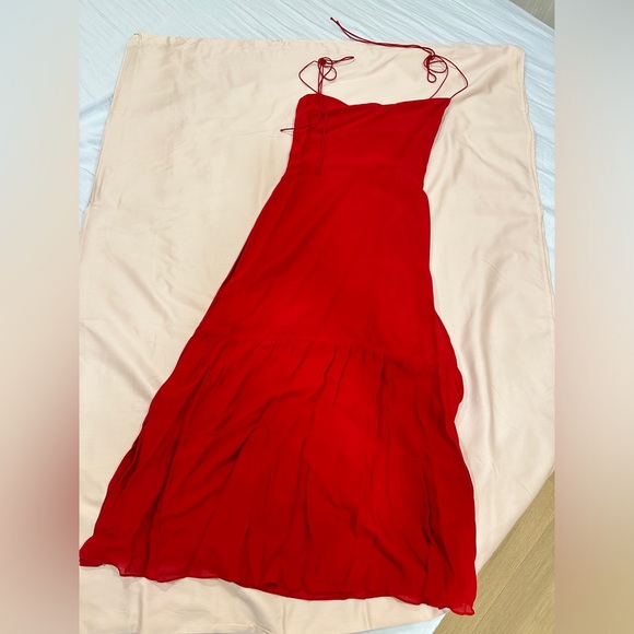 Reformation Emmie Midi Dress in Cherry Red - Picture 2 of 5